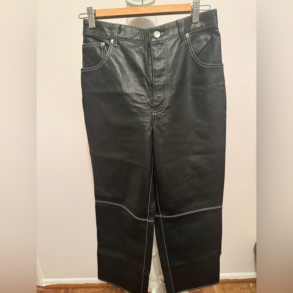 We The Free Black Leather Pants with White Details